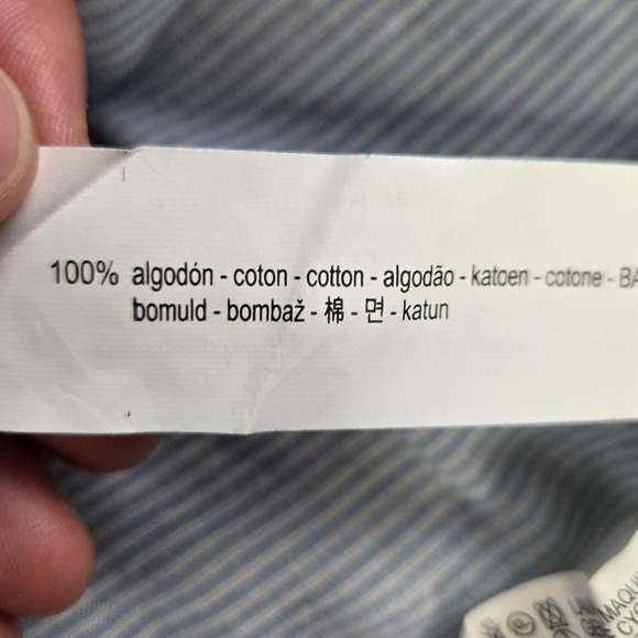 Zara Basic Blue Black Striped Embroidered Bell Sleeve Cotton Top Blouse Size XS - Picture 7 of 9